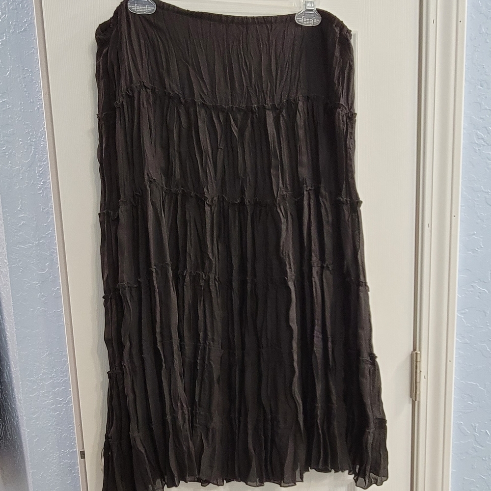 Sunny Leigh Black Tiered Crinkle Maxi Skirt